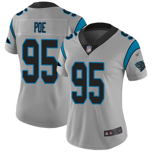 Carolina Panthers Limited Silver Women Dontari Poe Jersey NFL Football #95 Inverted Legend->women nfl jersey->Women Jersey